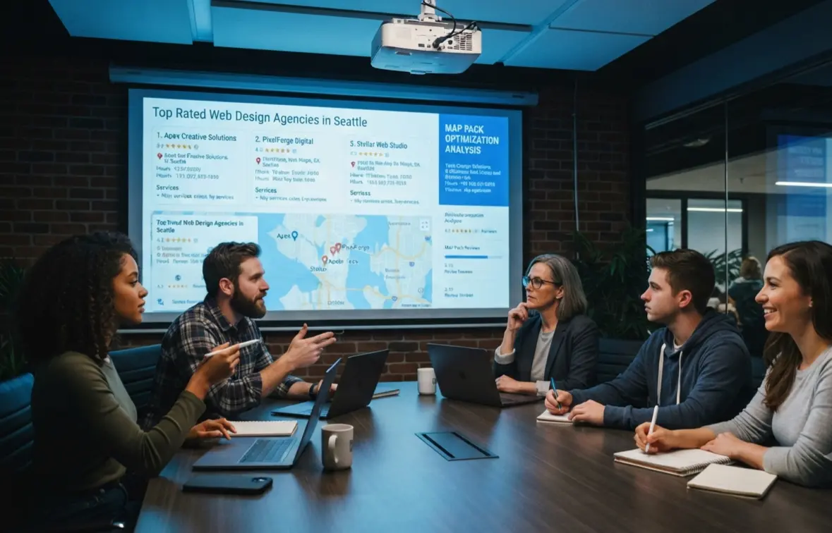 Team reviewing local search metrics