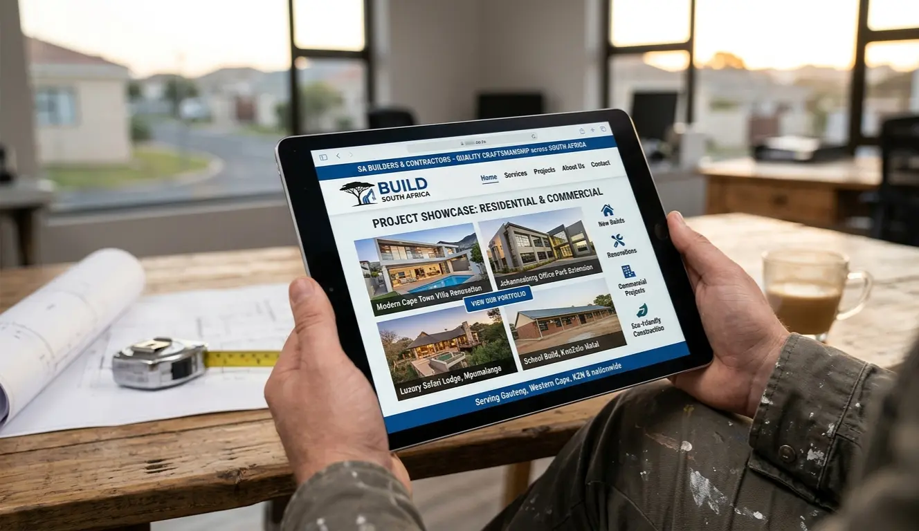 Contractor website South Africa showcase on tablet
